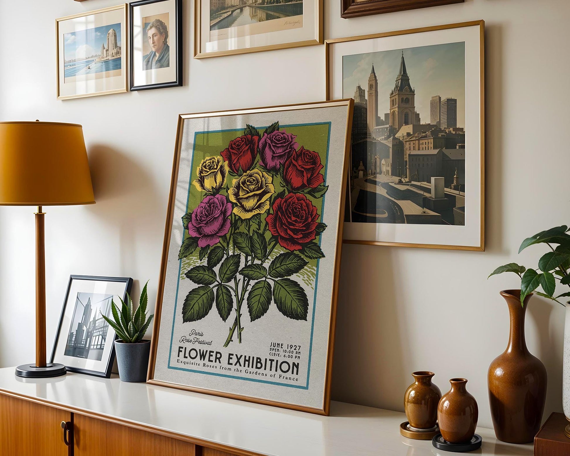 a picture of a bunch of flowers on a wall