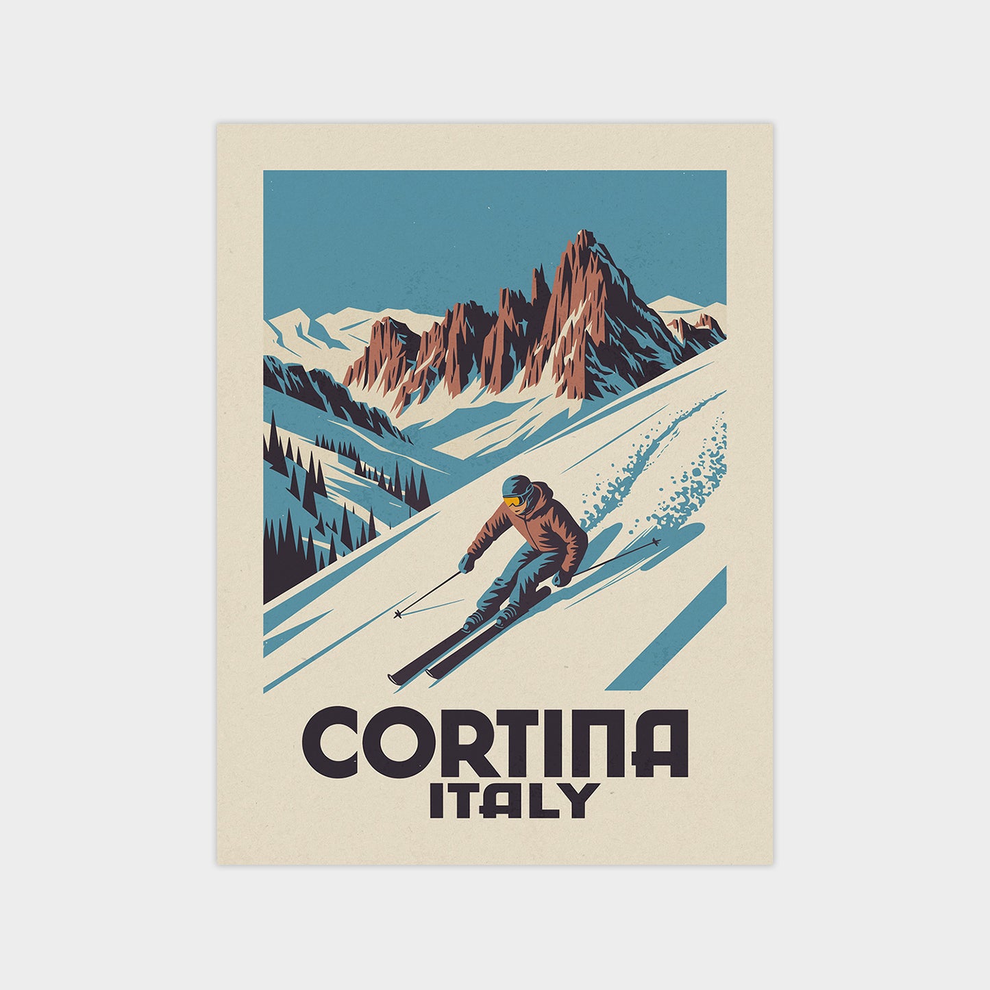 a poster of a skier skiing down a mountain
