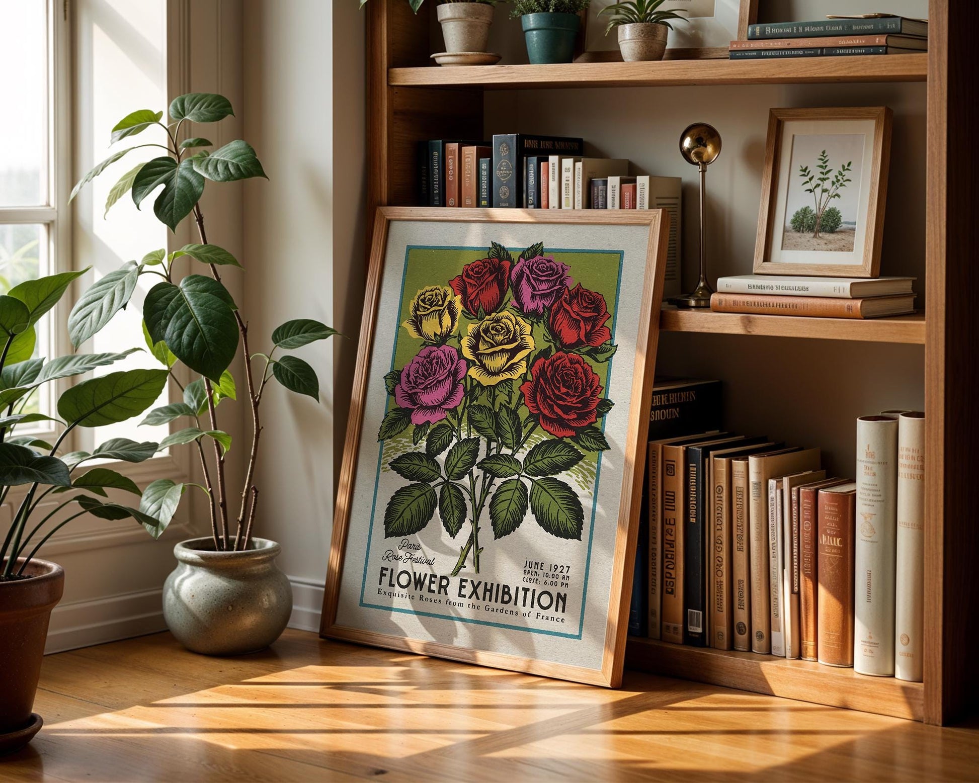 a picture of a flower exhibition next to a potted plant