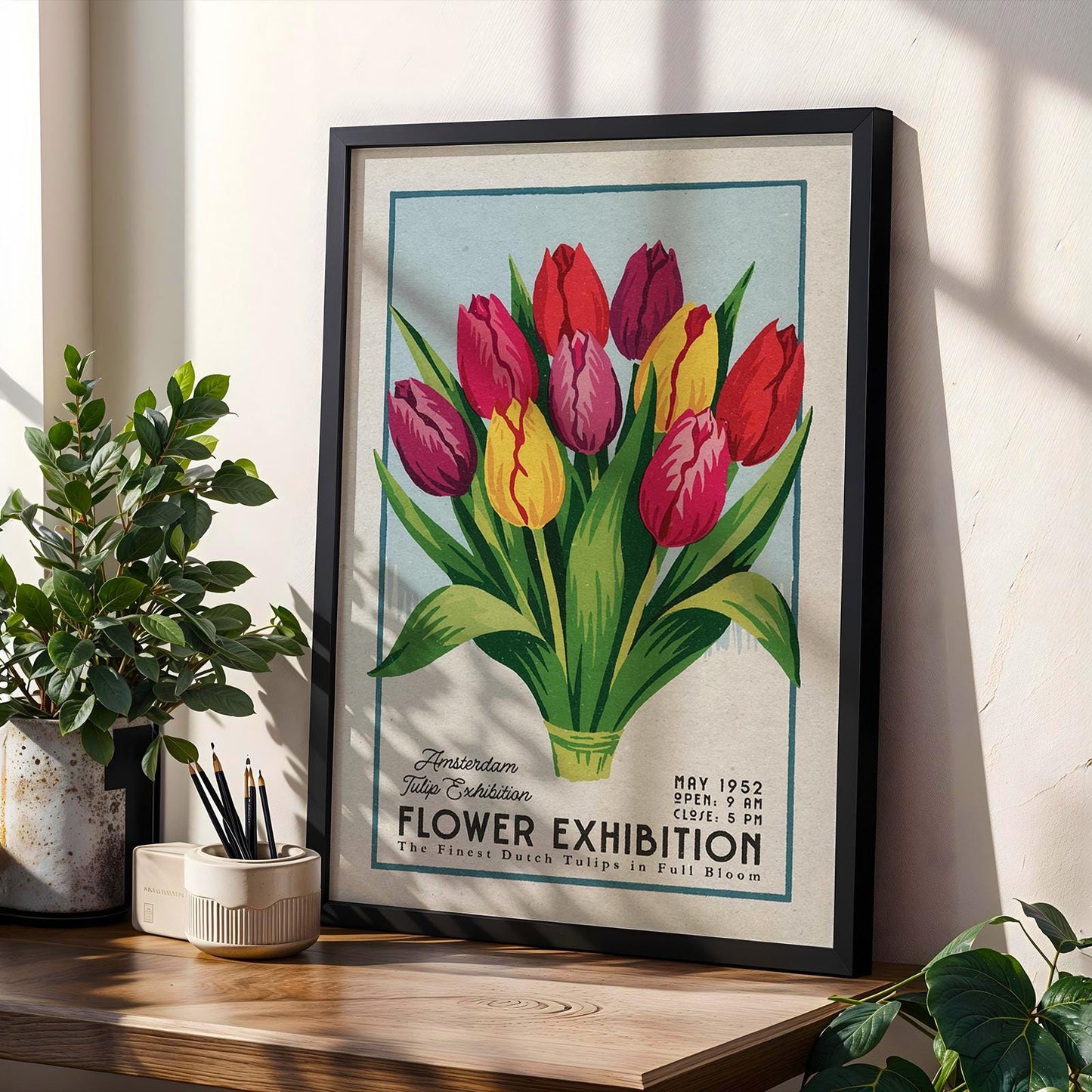 a picture of a bunch of flowers on a shelf