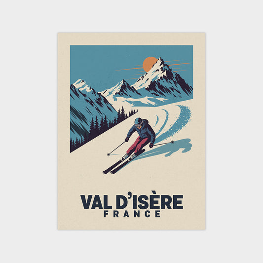a poster of a skier skiing down a mountain