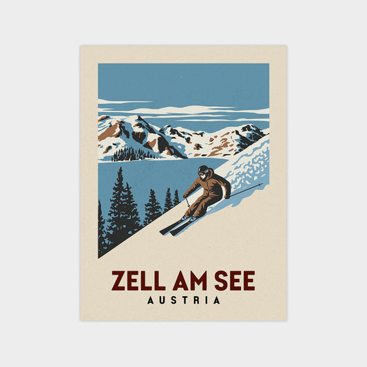 a poster of a skier skiing down a mountain
