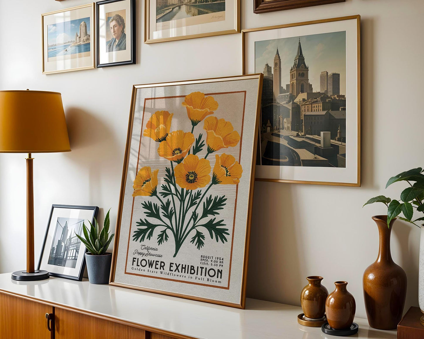 a picture of yellow flowers on a white wall
