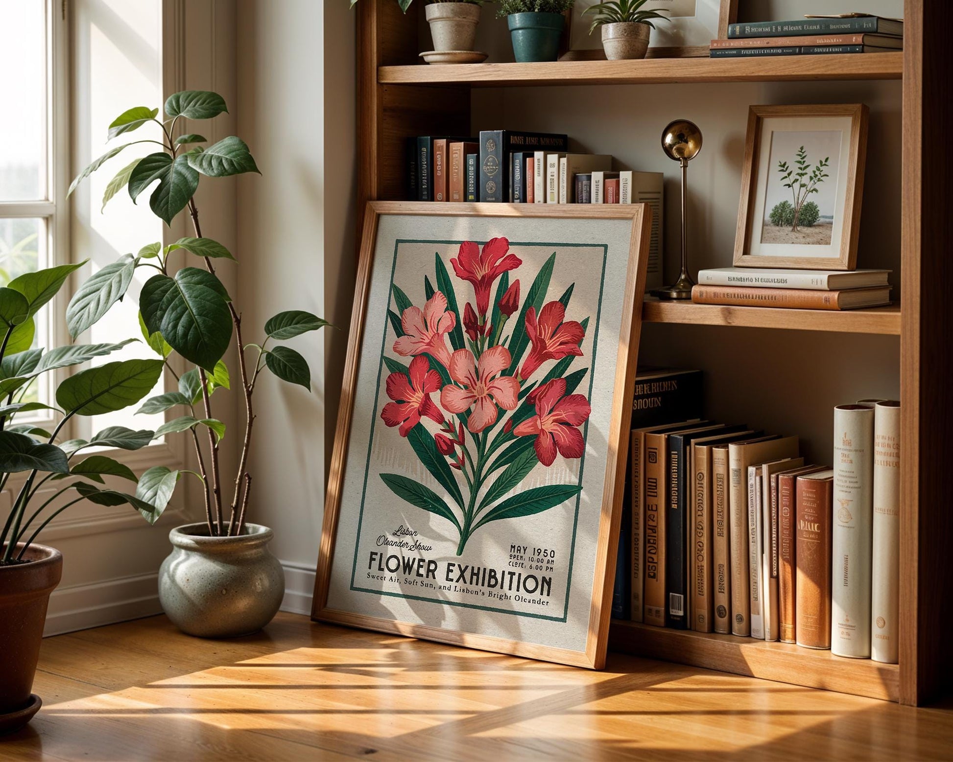 a picture of a flower exhibition next to a potted plant