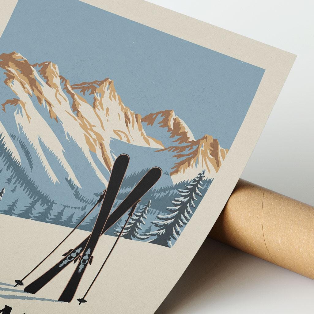 a picture of a pair of skis on a postcard