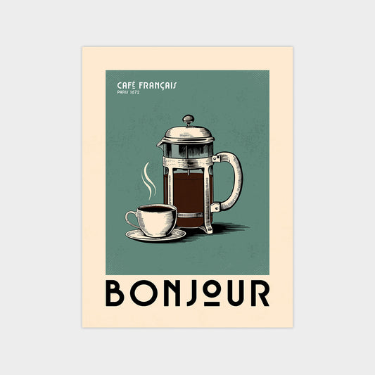 French Press Sketch - Vintage Coffee Poster