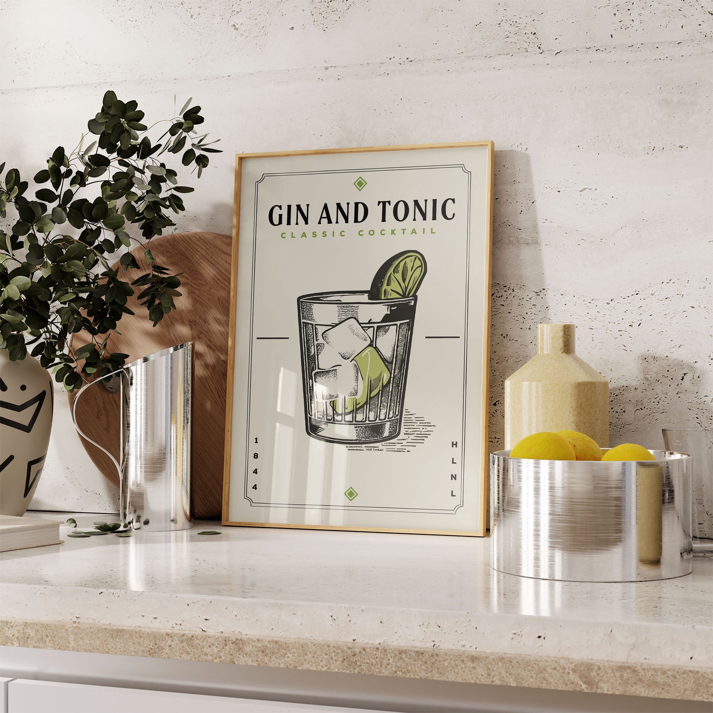 Gin and Tonic - Minimalist Cocktail Bar Art