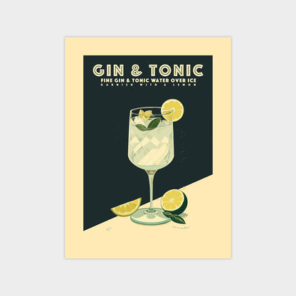 Gin and Tonic - Vintage Cocktail Poster