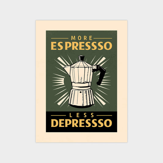 More Espresso, Less Depresso - Vintage Coffee Poster