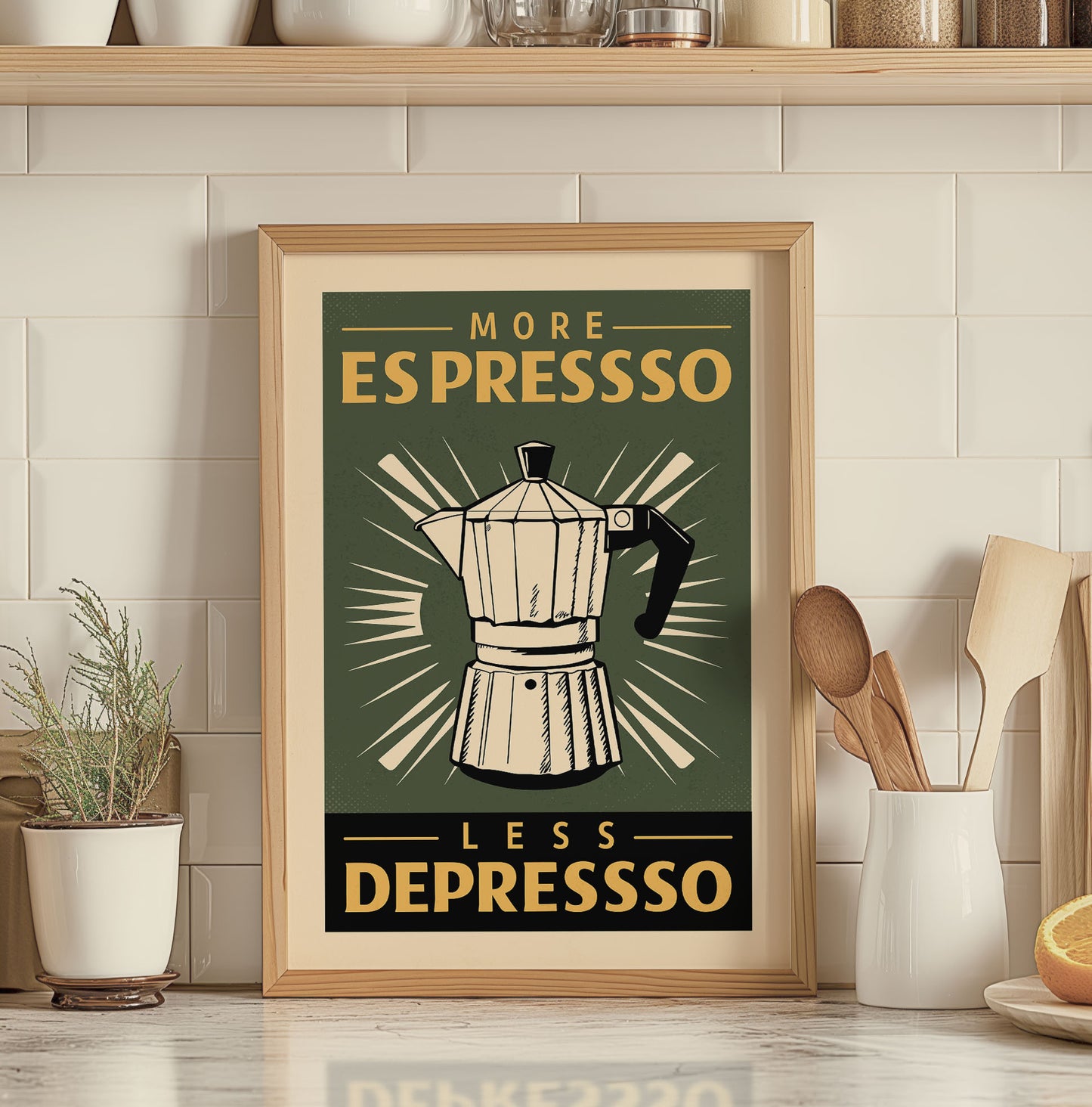 More Espresso, Less Depresso - Vintage Coffee Poster