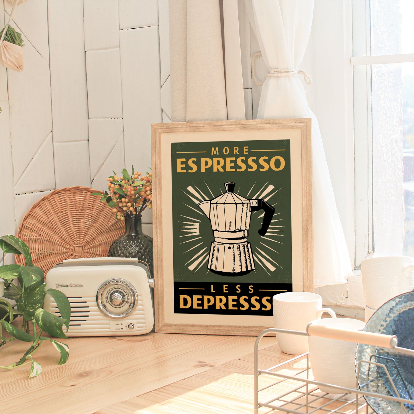 More Espresso, Less Depresso - Vintage Coffee Poster