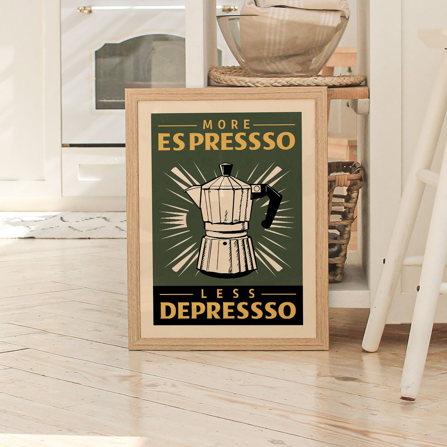 More Espresso, Less Depresso - Vintage Coffee Poster