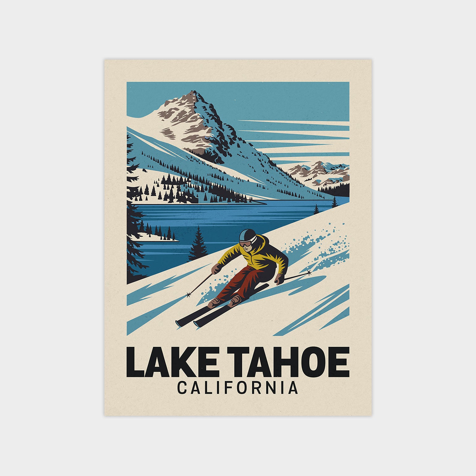 a poster of a skier skiing down a mountain