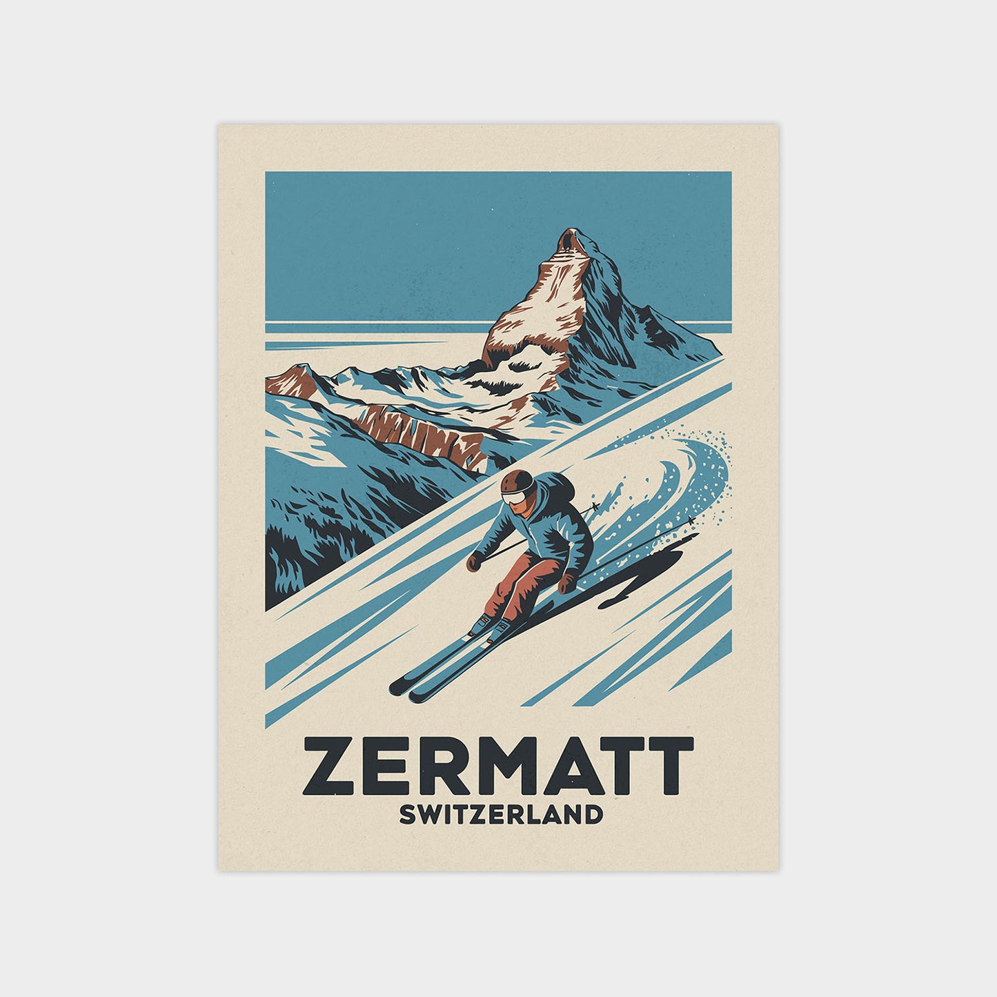 a poster of a skier going down a mountain