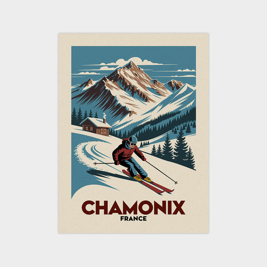 a poster of a skier skiing down a mountain
