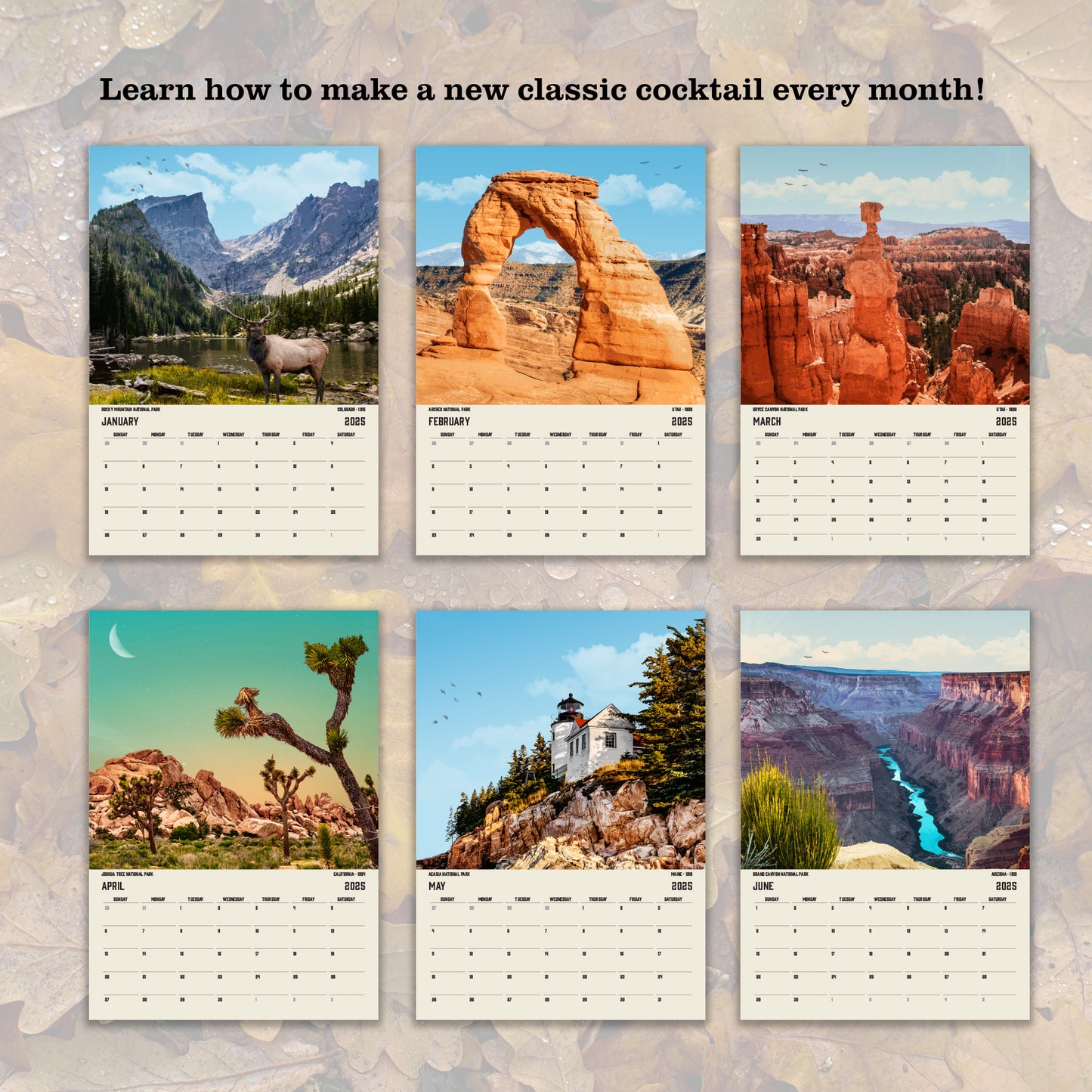 a calendar with four different pictures of mountains