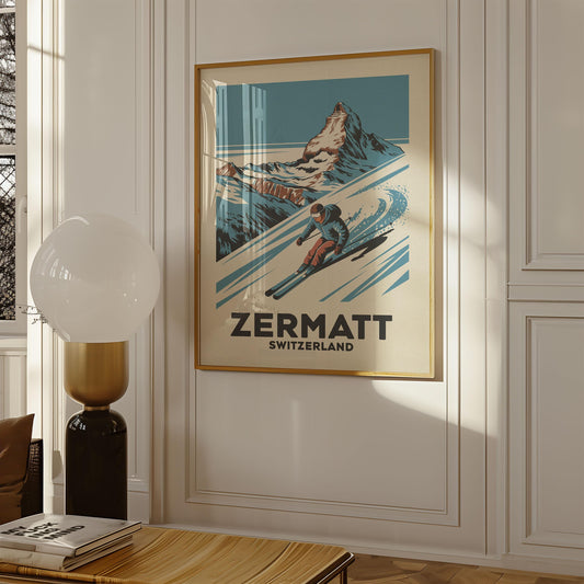 a poster hangs on the wall of a living room
