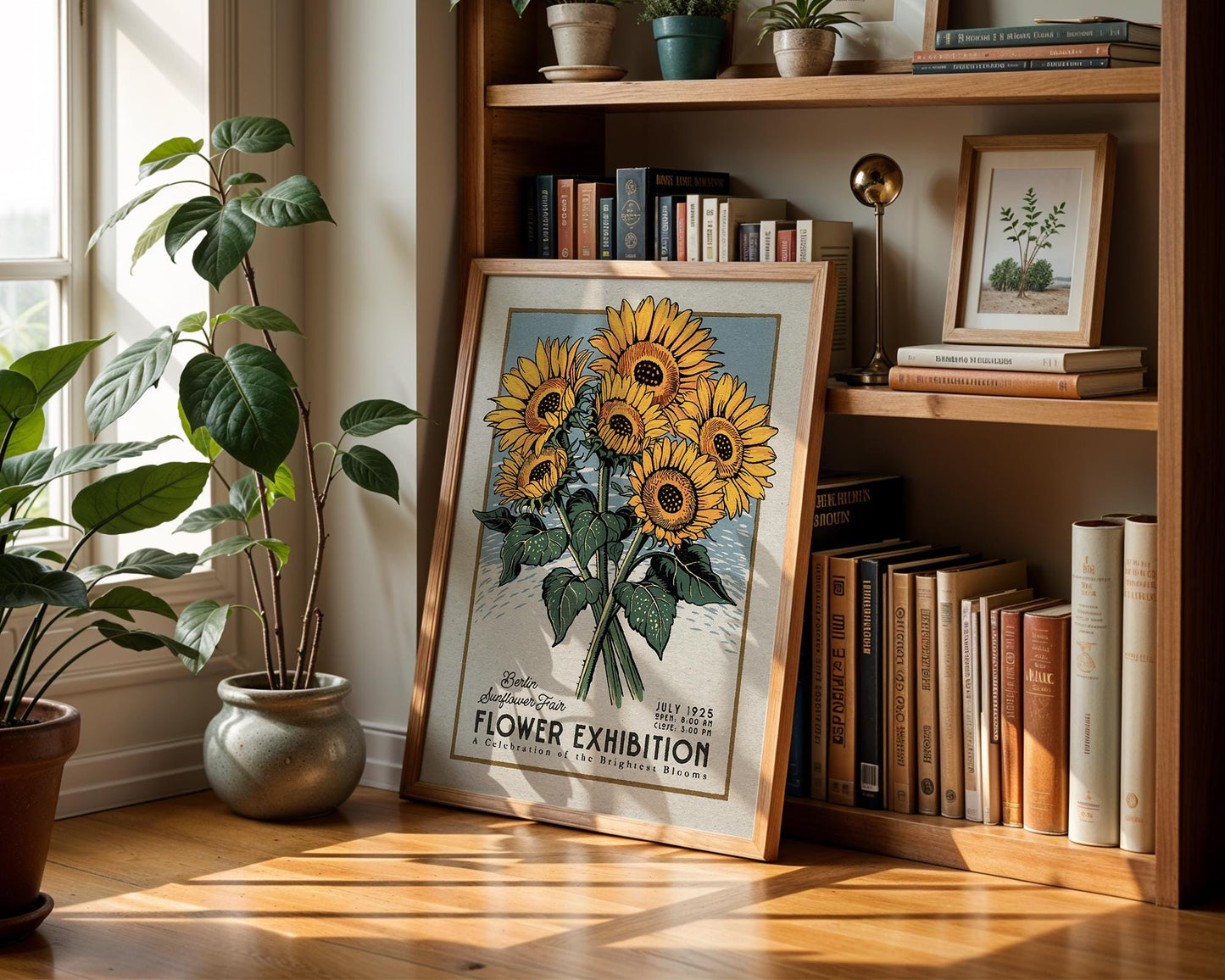 a picture of a bunch of sunflowers on a shelf