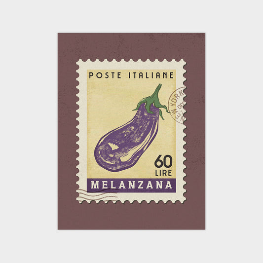 a stamp with a picture of a purple eggplant