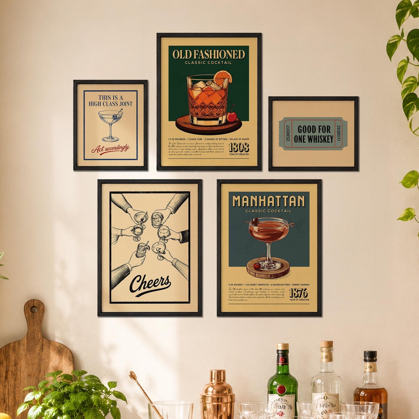 Old Fashioned & Manhattan - Cocktail Gallery Wall Set