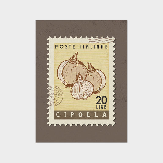 a stamp with a picture of garlic on it