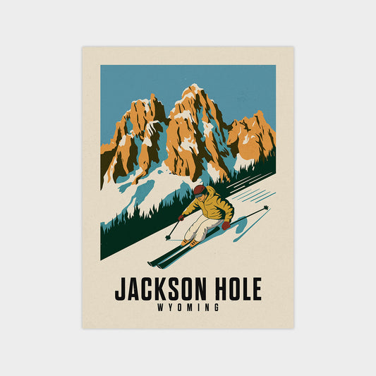 a poster of a skier skiing down a mountain