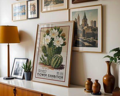 a picture of a flower exhibition hanging on a wall