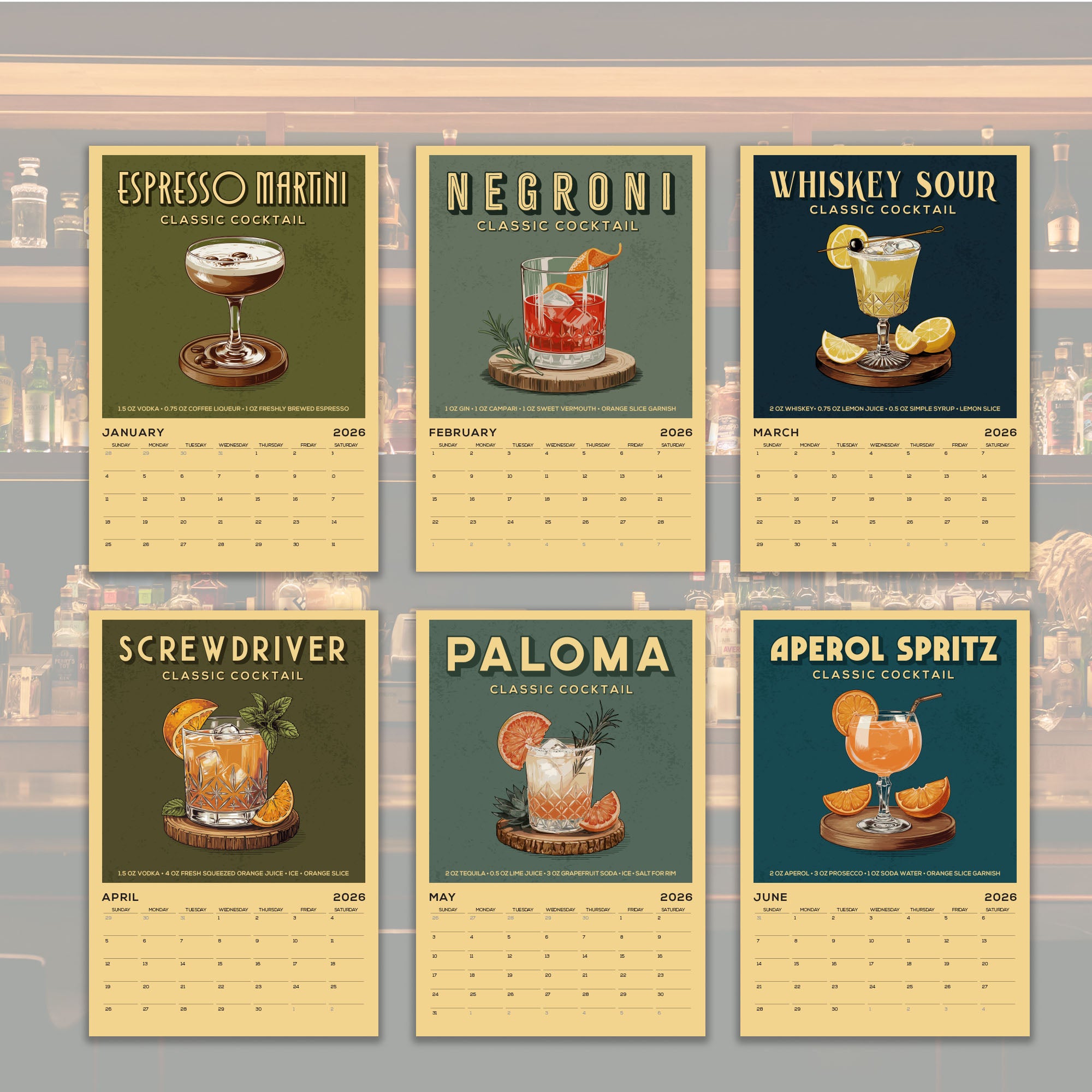 2026 Classic Cocktails Wall Calendar – Vintaprints