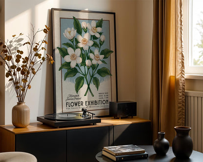 a picture of a flower exhibition in a living room