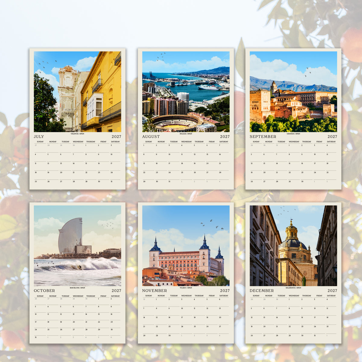 The image is a calendar featuring six different pictures of various cities and landmarks, each representing a different month.