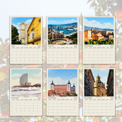 The image is a calendar featuring six different pictures of various cities and landmarks, each representing a different month.