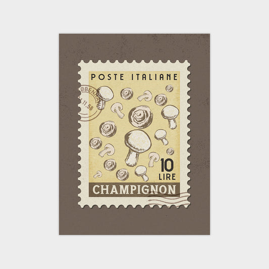 a postage stamp with mushrooms on it