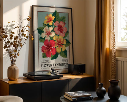 a picture of a flower exhibition in a living room