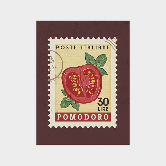 a stamp with a picture of a tomato on it