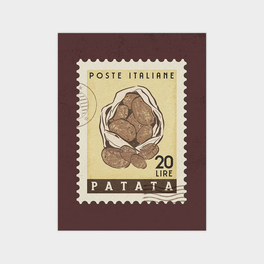 a stamp with a picture of a bag of potatoes