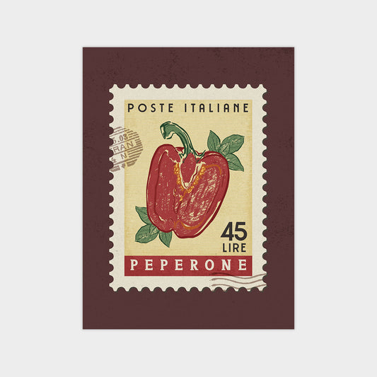 a stamp with a red pepper on it