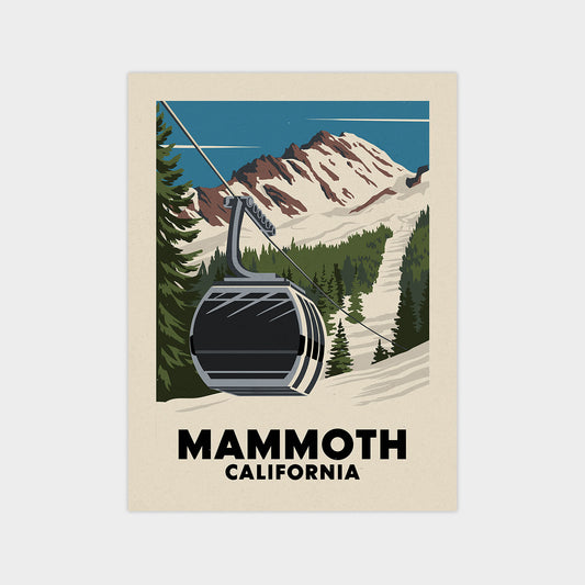 a poster of a ski lift with a mountain in the background