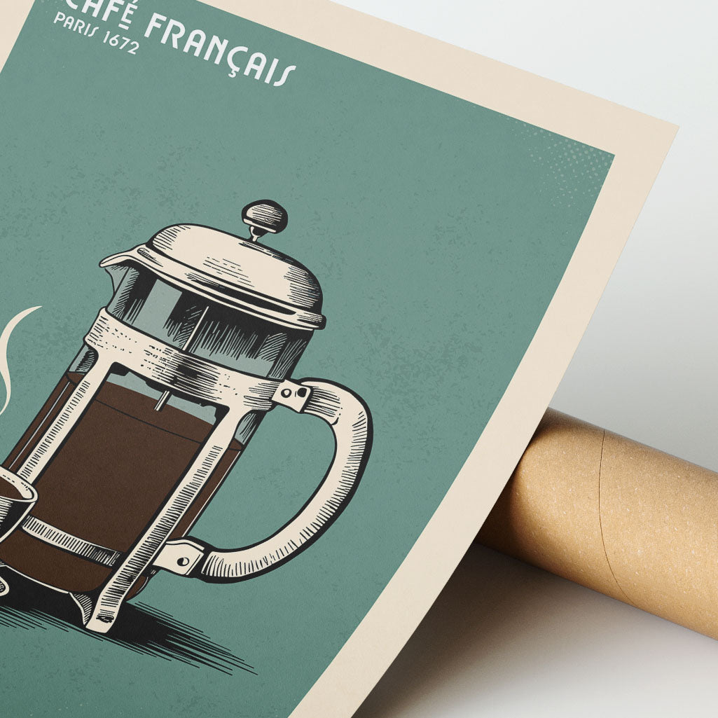 French Press Sketch - Vintage Coffee Poster