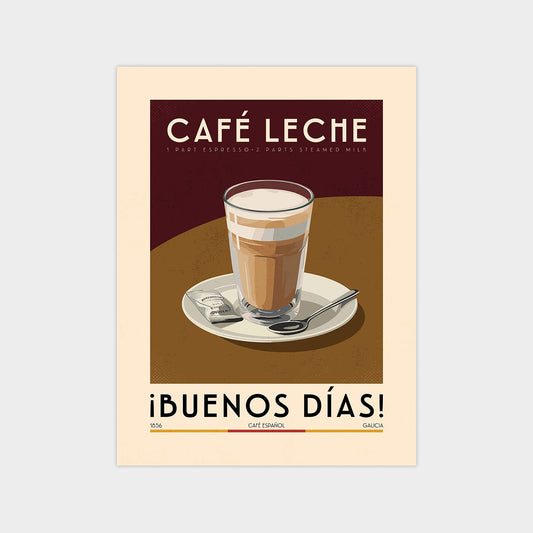 Café Con Leche - Vintage Coffee Poster