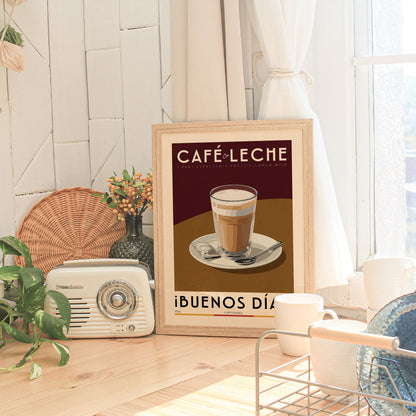 Café Con Leche - Vintage Coffee Poster