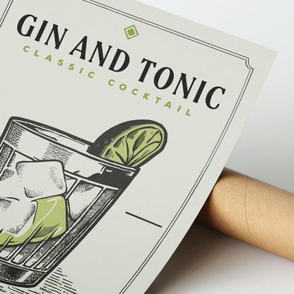 Gin and Tonic - Minimalist Cocktail Bar Art