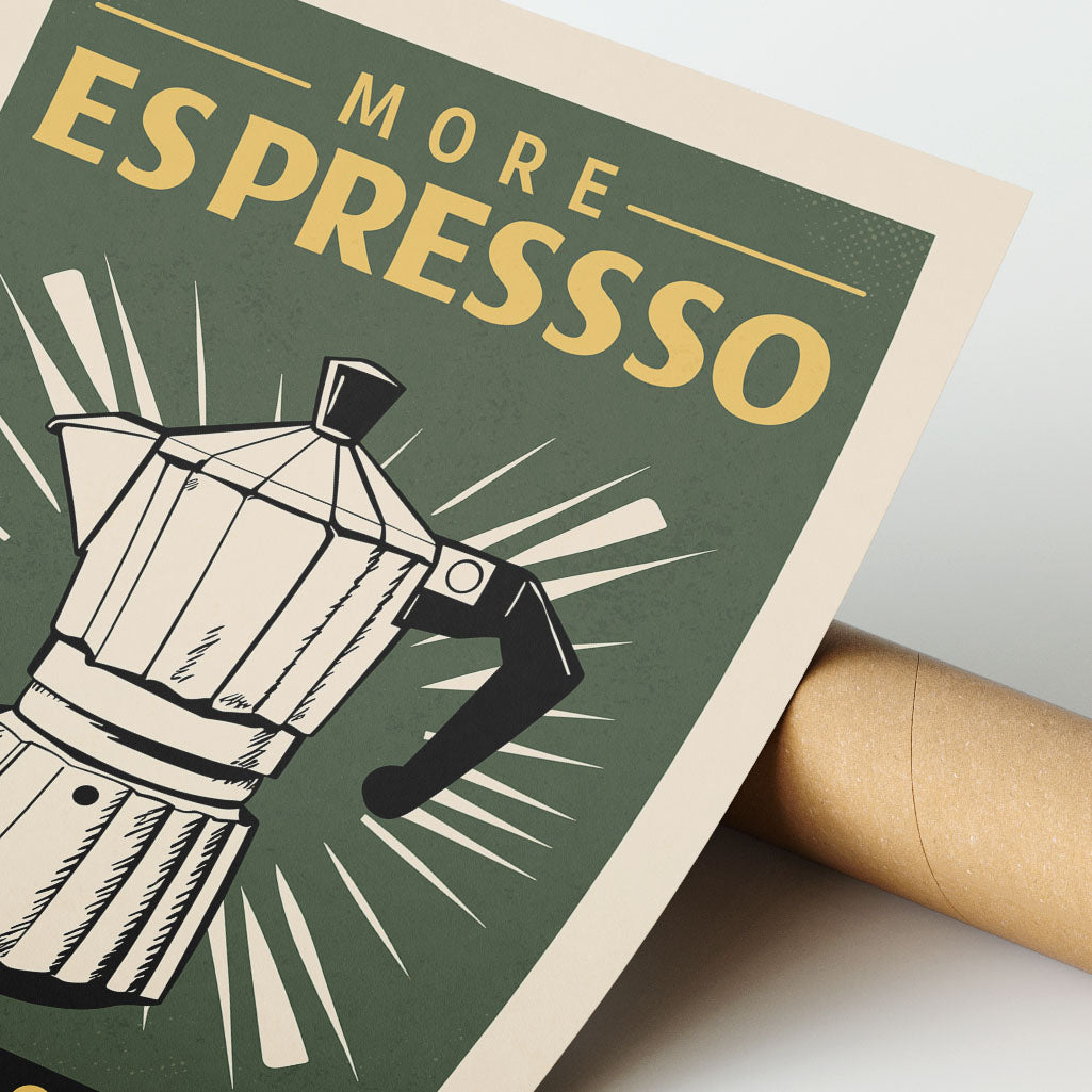 More Espresso, Less Depresso - Vintage Coffee Poster