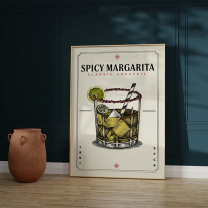 Spicy Margarita - Minimalist Cocktail Bar Art