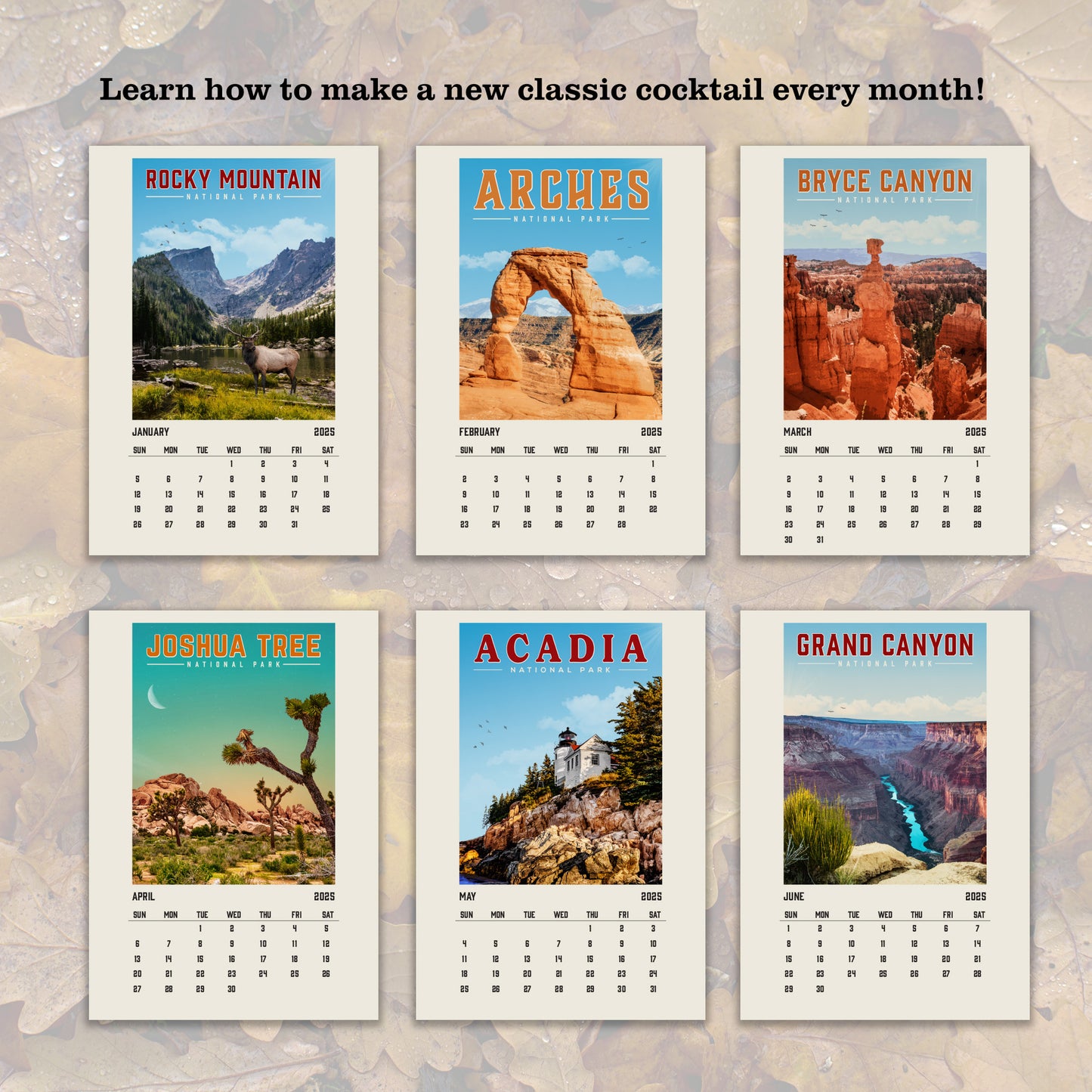 a calendar with four different images of arches