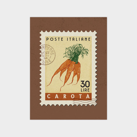 a stamp with a picture of a carrot on it