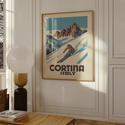 a poster hangs on the wall of a living room