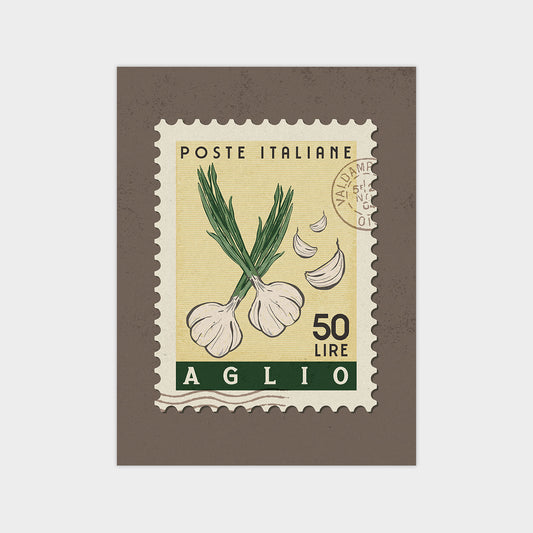 a stamp with a picture of garlic on it