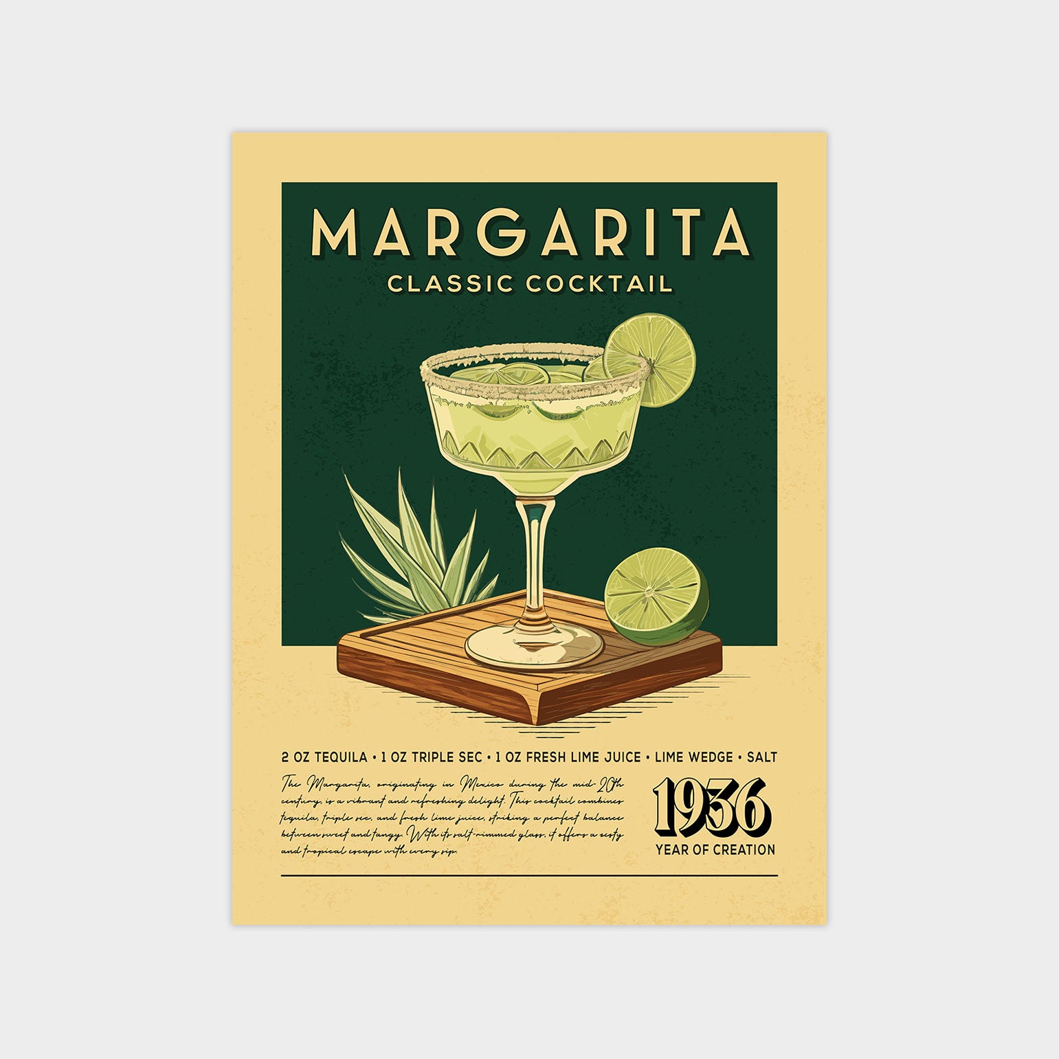 Margarita - Classic Cocktail Poster - 12x16” | 20x25cm / Wrapped Canvas