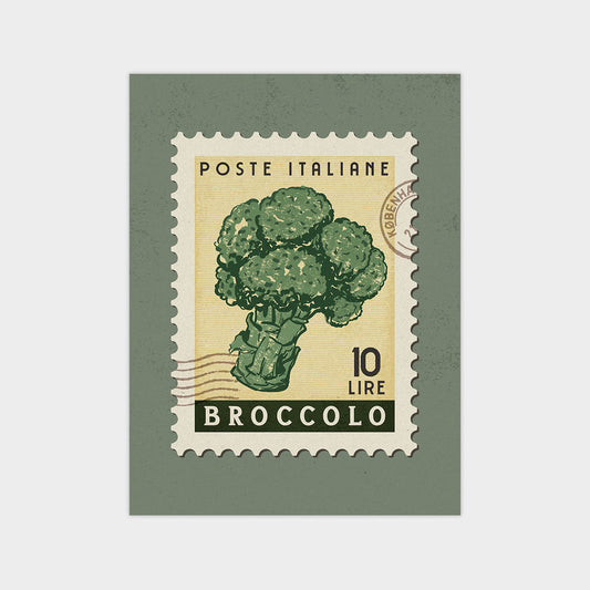 a stamp with a picture of broccoli on it
