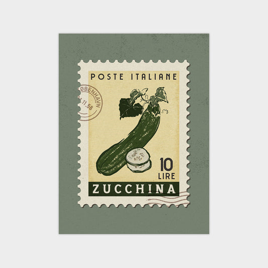 a postage stamp with a cucumber on it